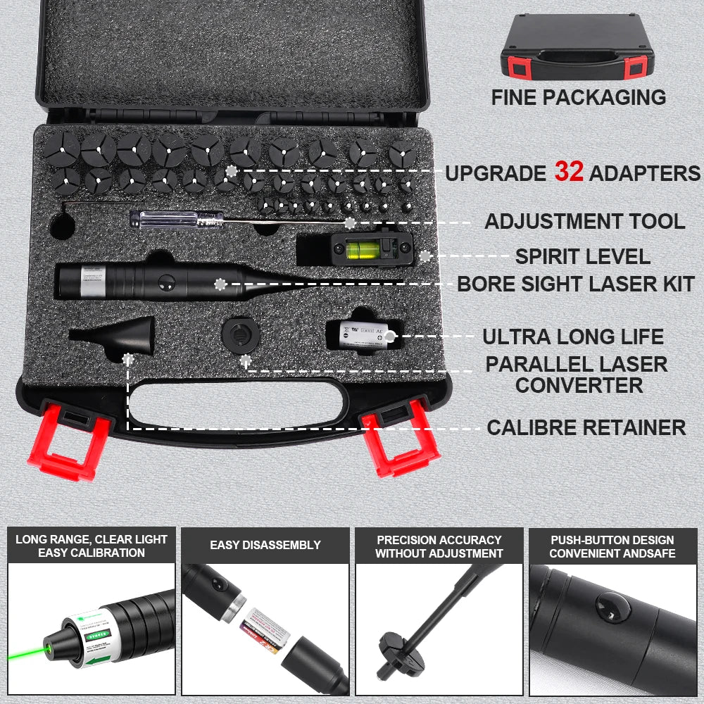 Universal Laser Boresighter Kit With Adapters And Anti Cant Level