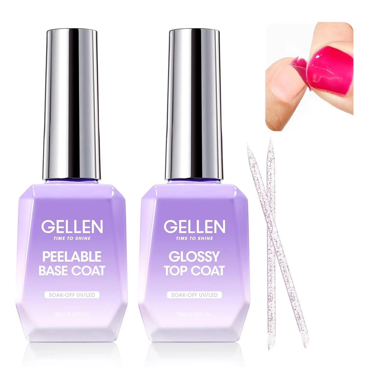Gellen Gel Polish Base Coat And No Wipe Topcoat Duo