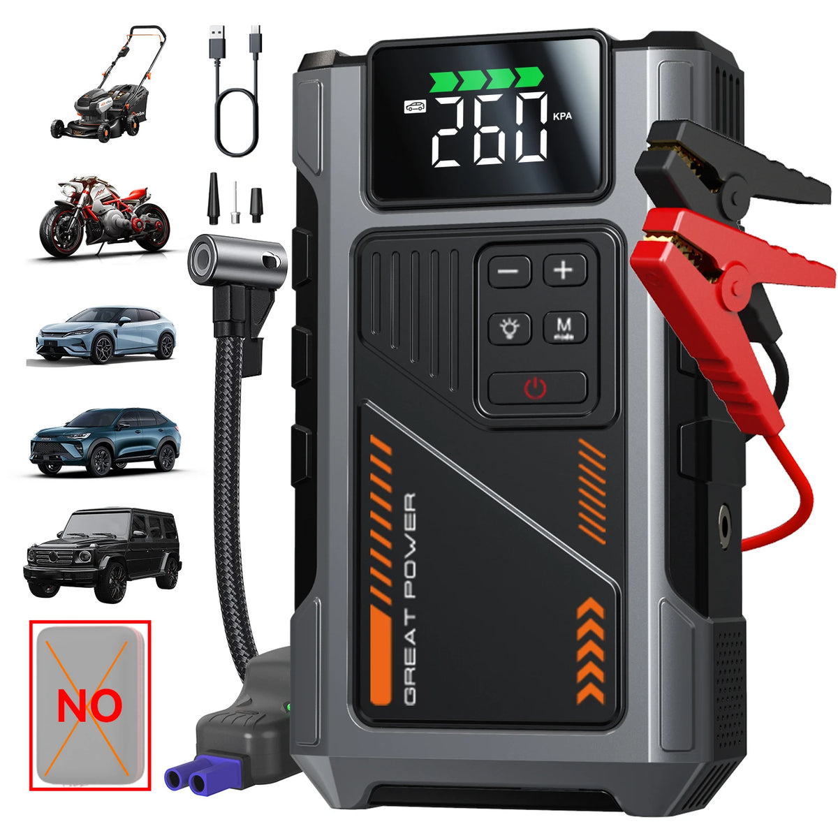 Geeneu Car Jump Starter With Air Compressor And Tire Inflator