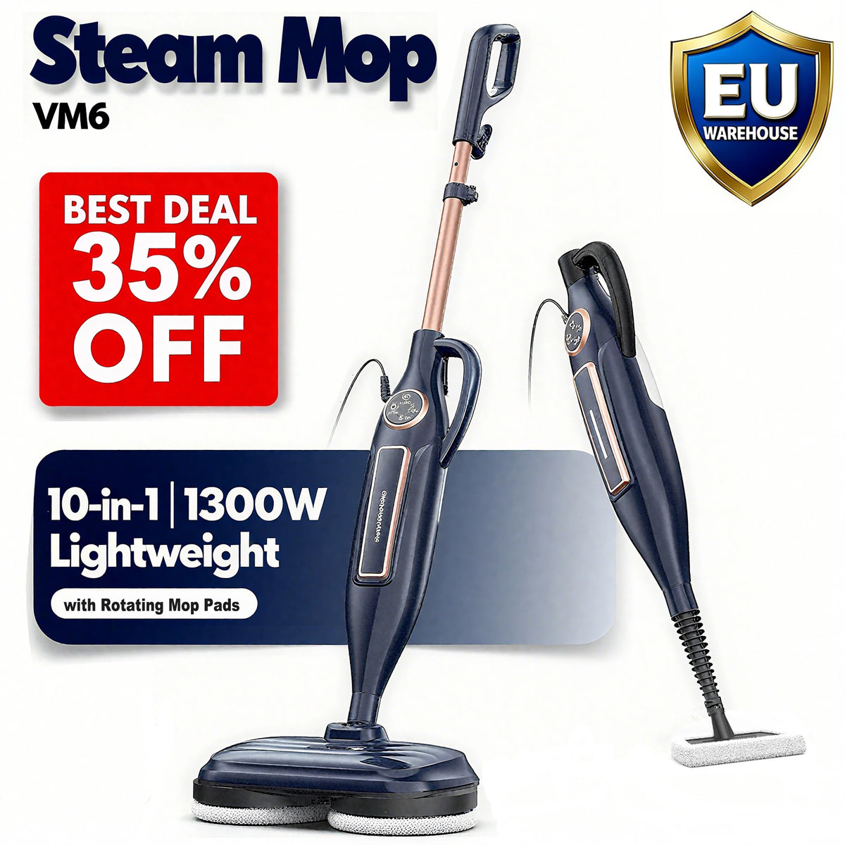 INSE Steam Mop Cleaner With Rotating Pad For Hard Floors
