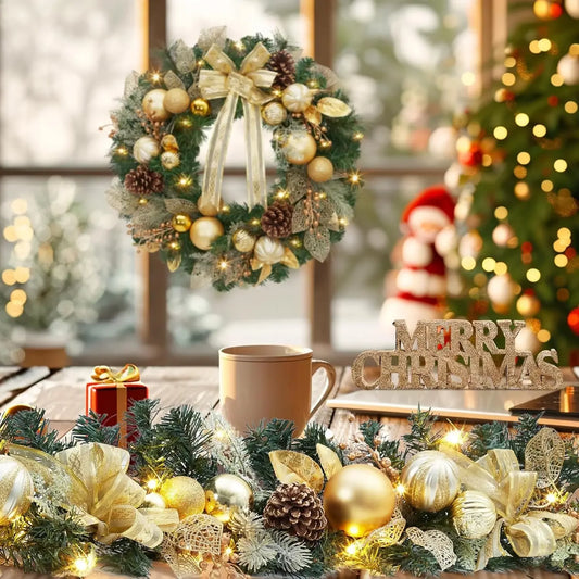 Garvee Metallic Mesh Christmas Wreath With Electroplated Ornaments for Home Decor