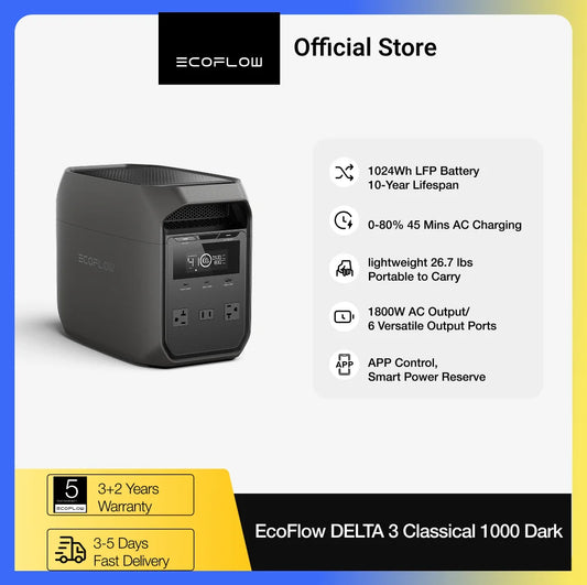 Ecoflow Delta 3 Solar Generator 1024Wh LiFePO4 Portable Power Station