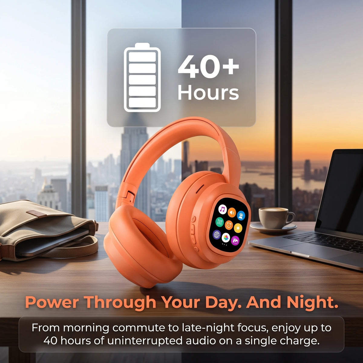 Bluetooth Over Ear Headphones With Magnetic Touchscreen Noise Cancellation