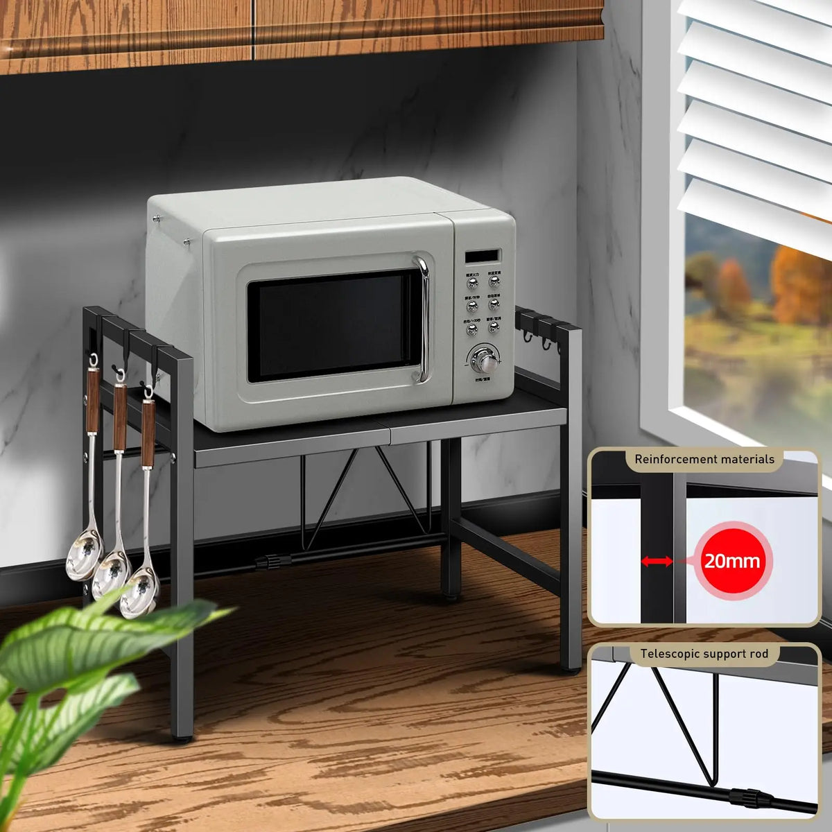 Expandable Microwave Shelf Organizer For Kitchen Countertop Storage