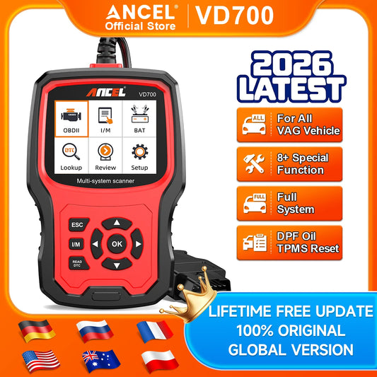 ANCEL VD700 Professional OBD2 Scanner for VW Audi Skoda Seat Oil ABS DPF EPB SAS 10 Reset All System Automotive Diagnostic Case