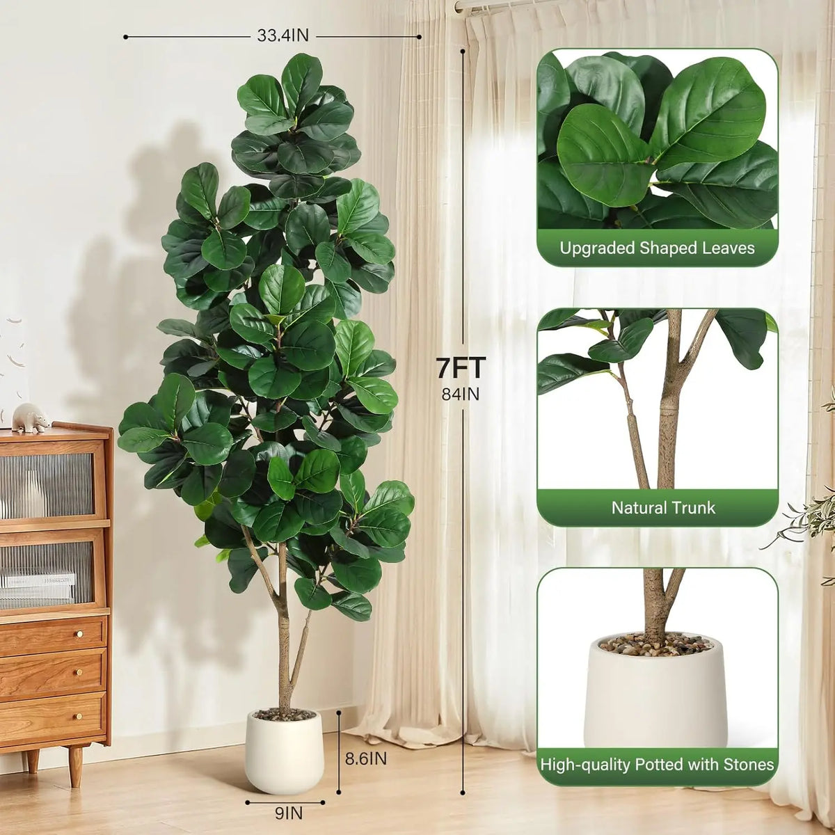 HiMISS Artificial Fiddle Leaf Fig Tree in Decorative Planter