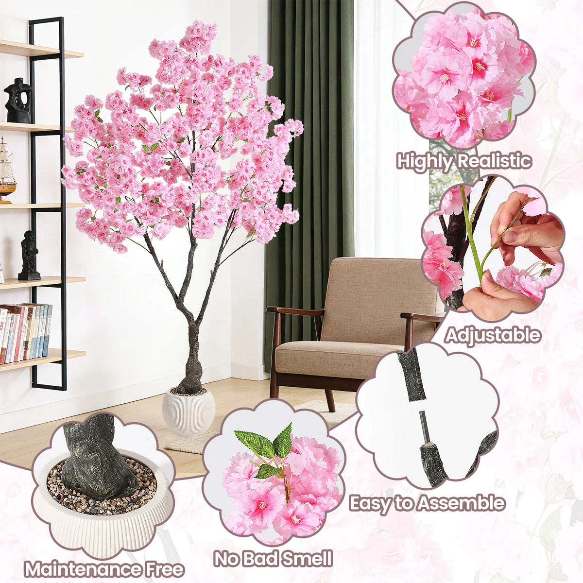 HiMISS Artificial Cherry Blossom Tree for Indoor Home Decor