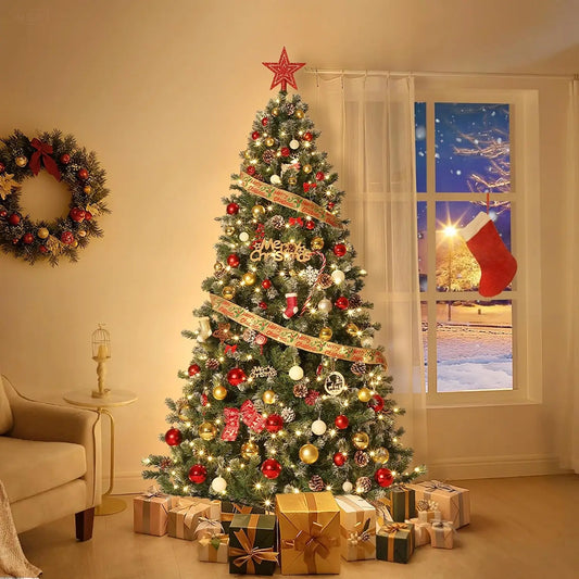 Pre-Lit Snow Flocked Artificial Christmas Tree With Pine Cones