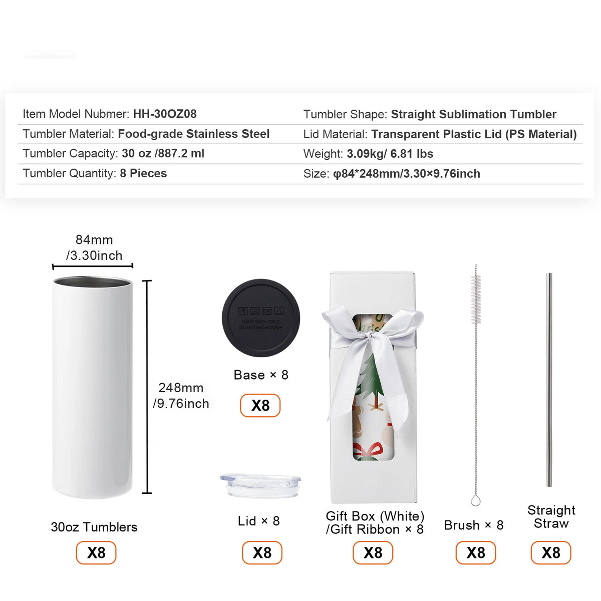 SucceBuy Stainless Steel Sublimation Tumblers for Custom Heat Transfer