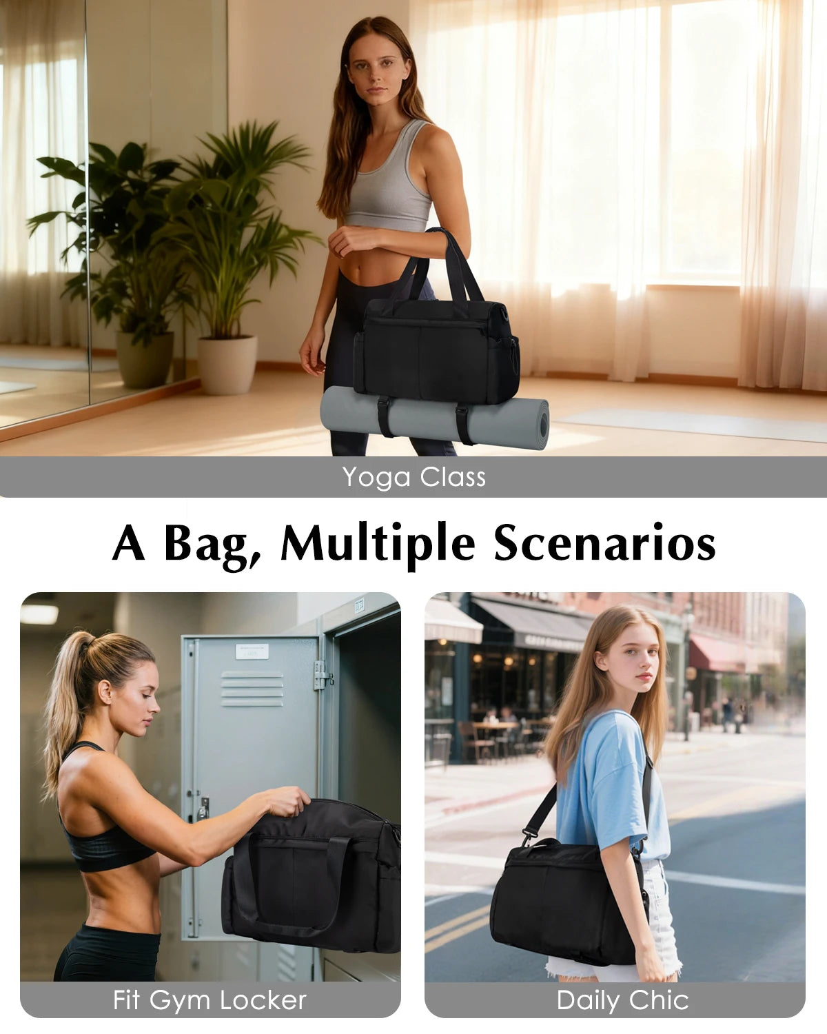 Lightweight Fitness Duffel With Yoga Mat Holder And Wet Pocket