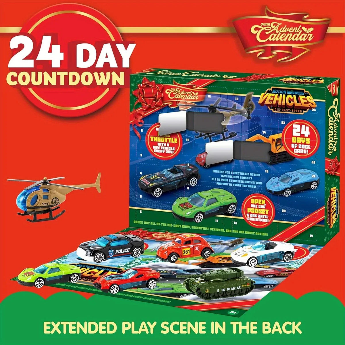 Joyfy Christmas Vehicle Advent Calendar With 24 Die Cast Cars