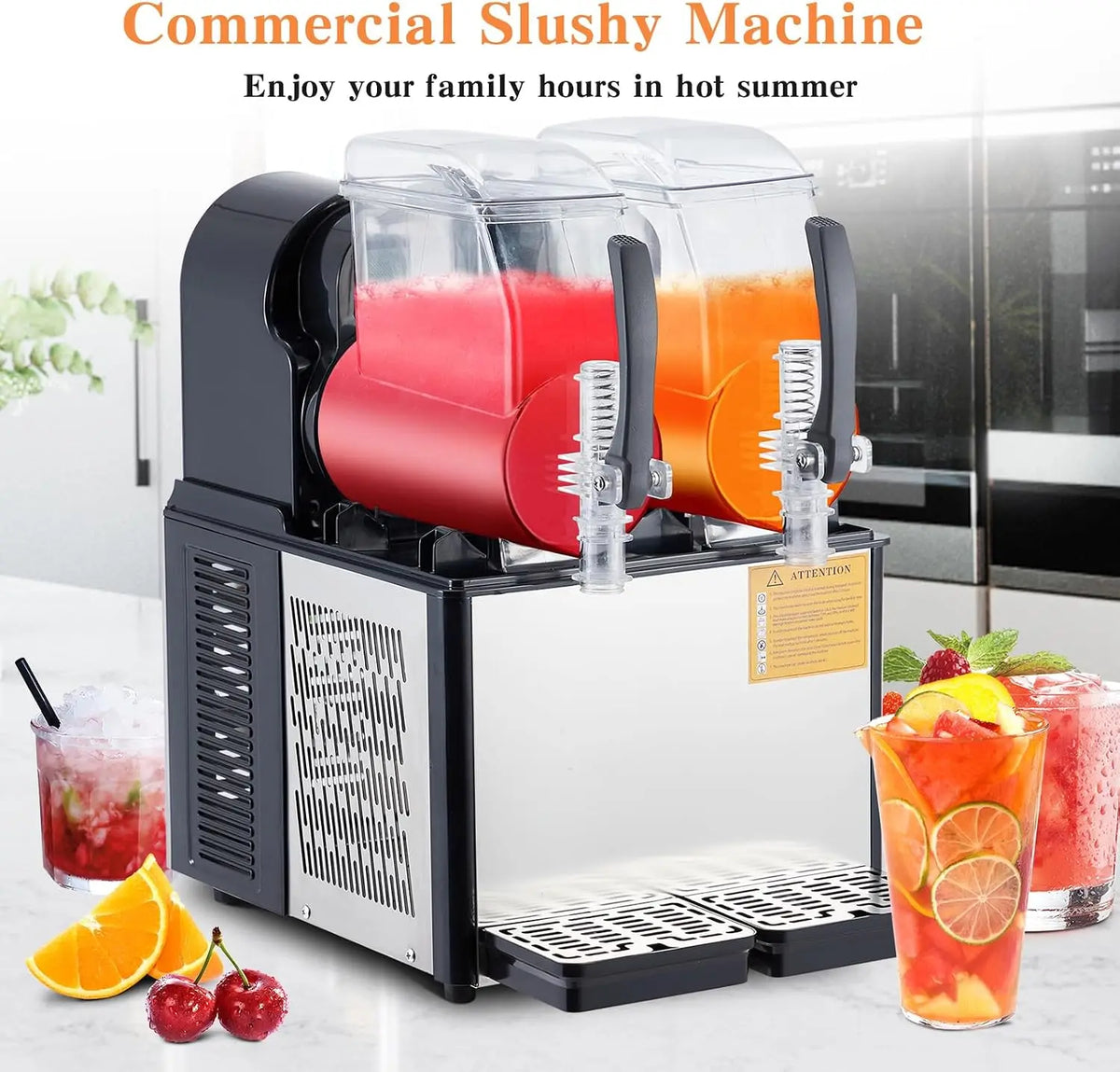 Tacleekii Commercial Slushy Machine With Dual Tanks And Temperature Control