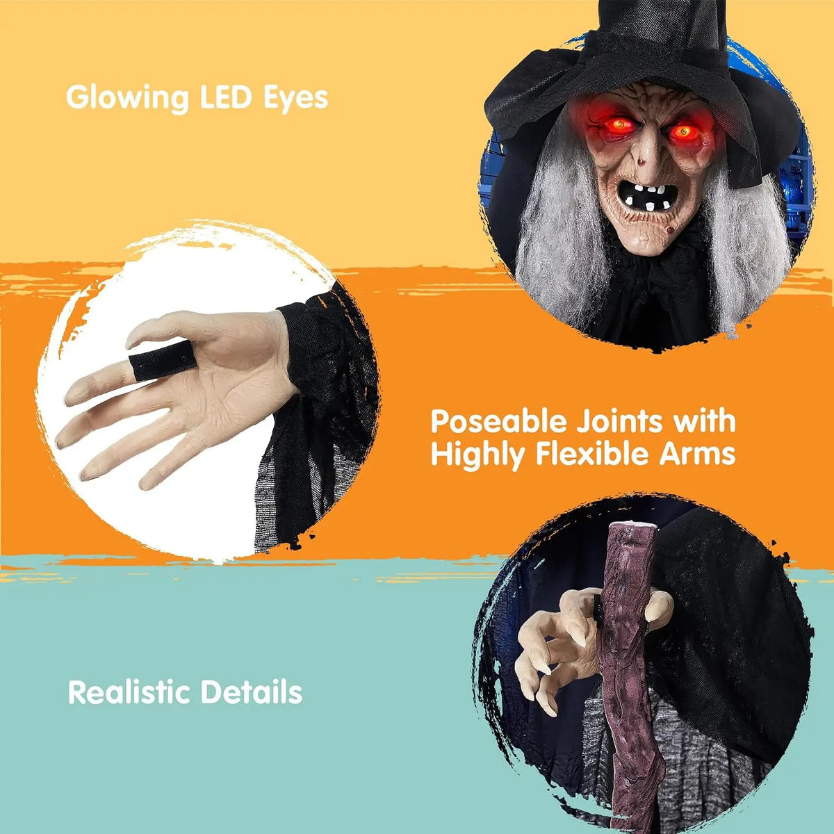 Joyfy Animated Witch Halloween Prop With Sound And Illuminated Eyes