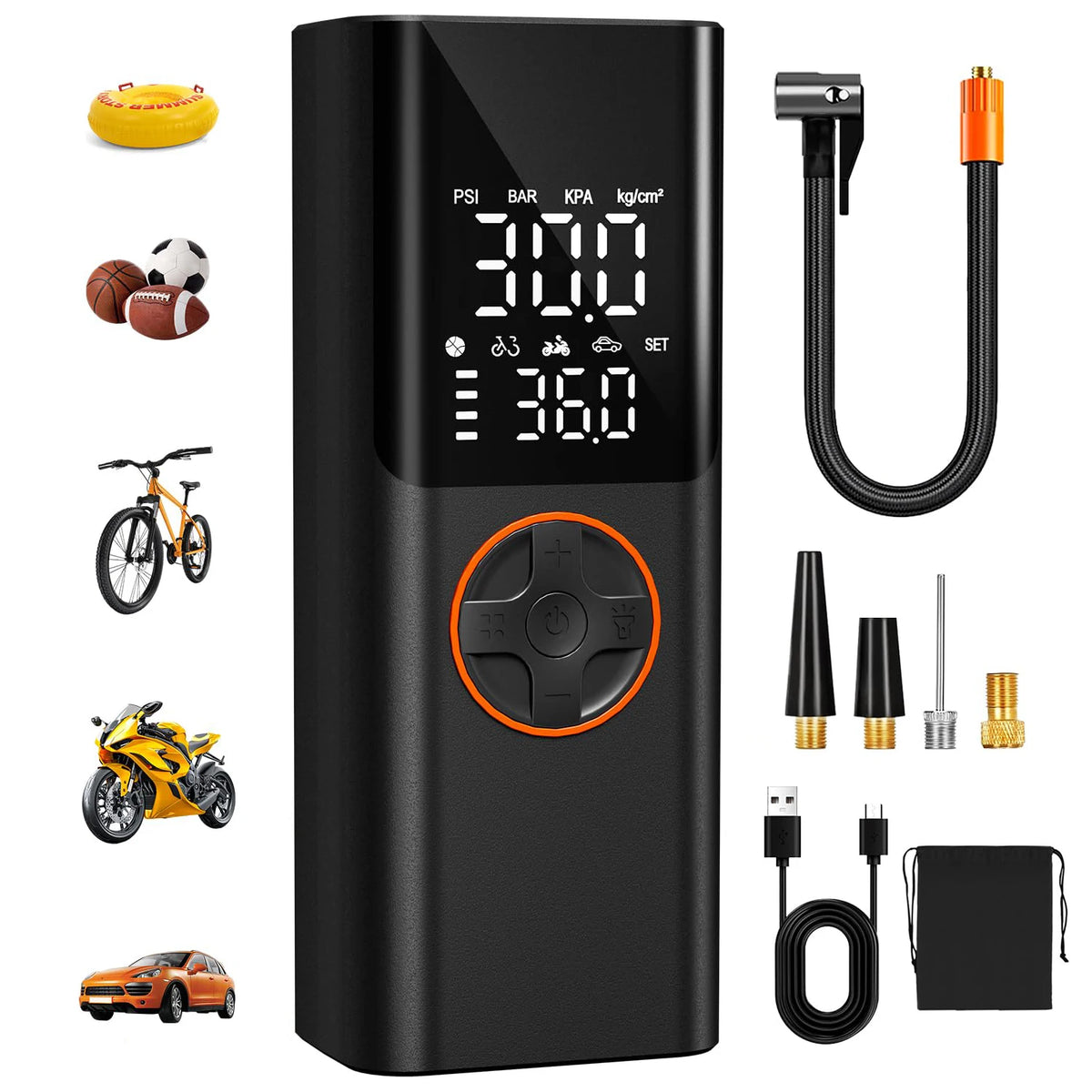 Portable Tire Inflator Air Compressor With Digital Pressure Gauge