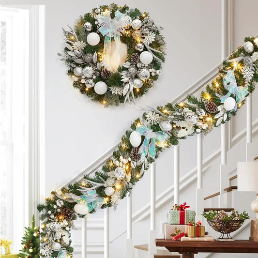 Garvee Lighted Christmas Garland With Timer And Deer Ornaments