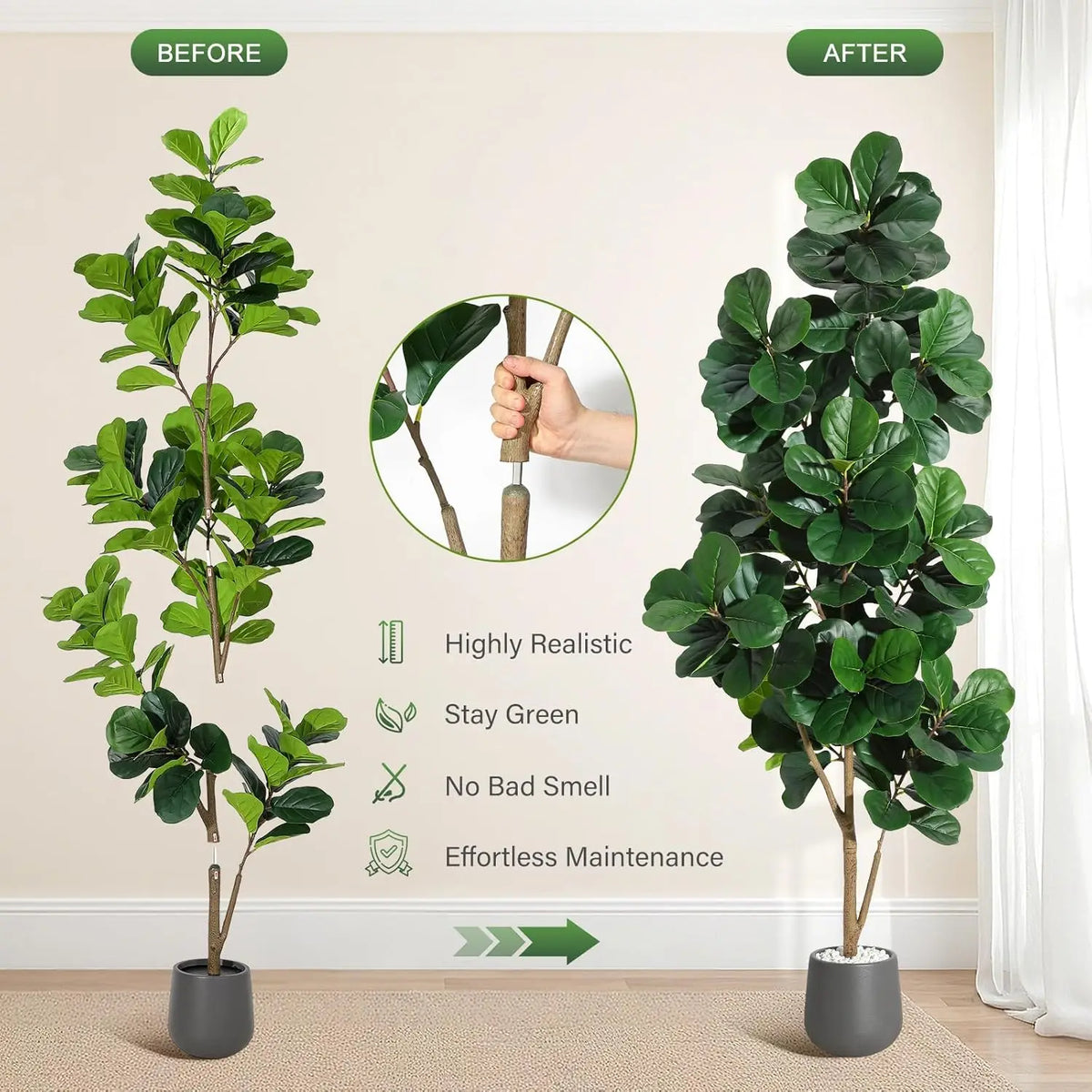 HiMISS Artificial Fiddle Leaf Fig Tree With Decorative Planter