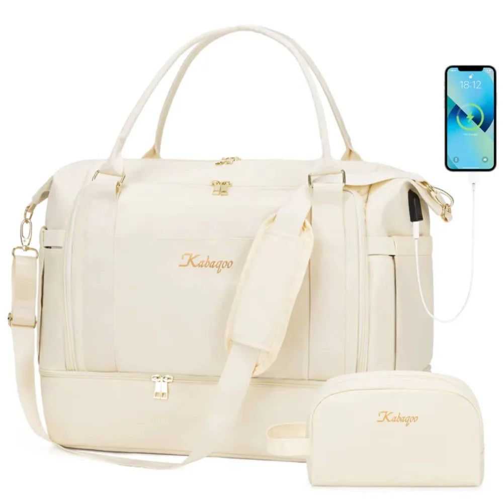 Kabaqoo Waterproof Travel Bag With Wet Dry Compartments USB Port
