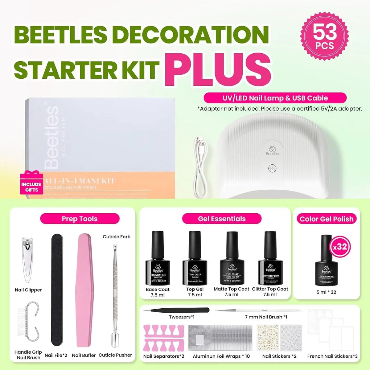 Beetles Gel Nail Polish Kit With UV Light Manicure Set