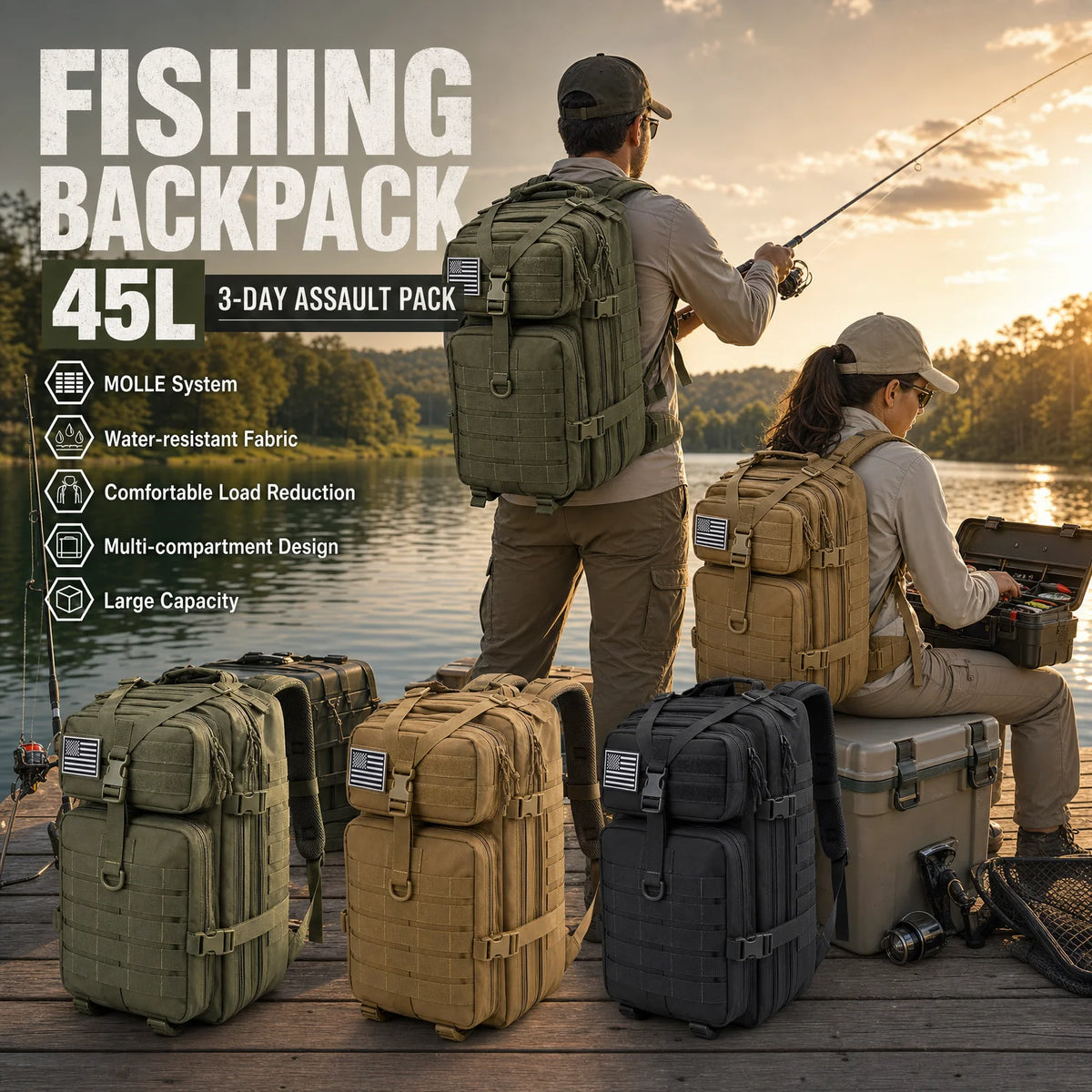 ReFire Gear Fishing Backpack With Molle Storage Pockets