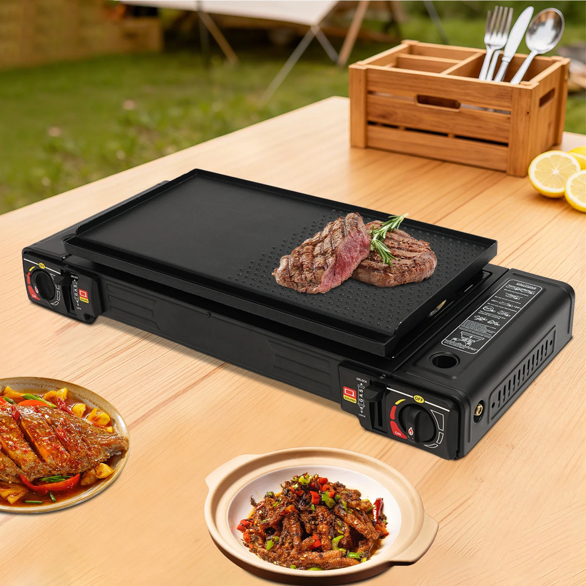 Portable Camping Stove With Dual Burners And Auto Ignition