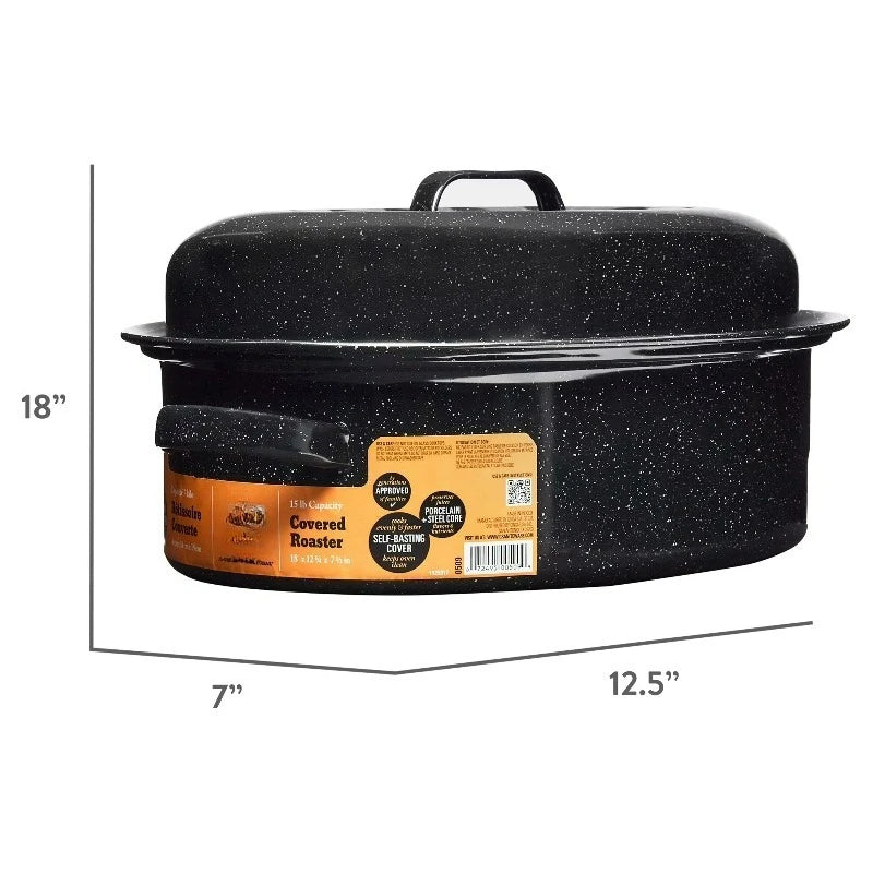 Covered Oval Steel Roasting Pan for Even Cooking and Browning