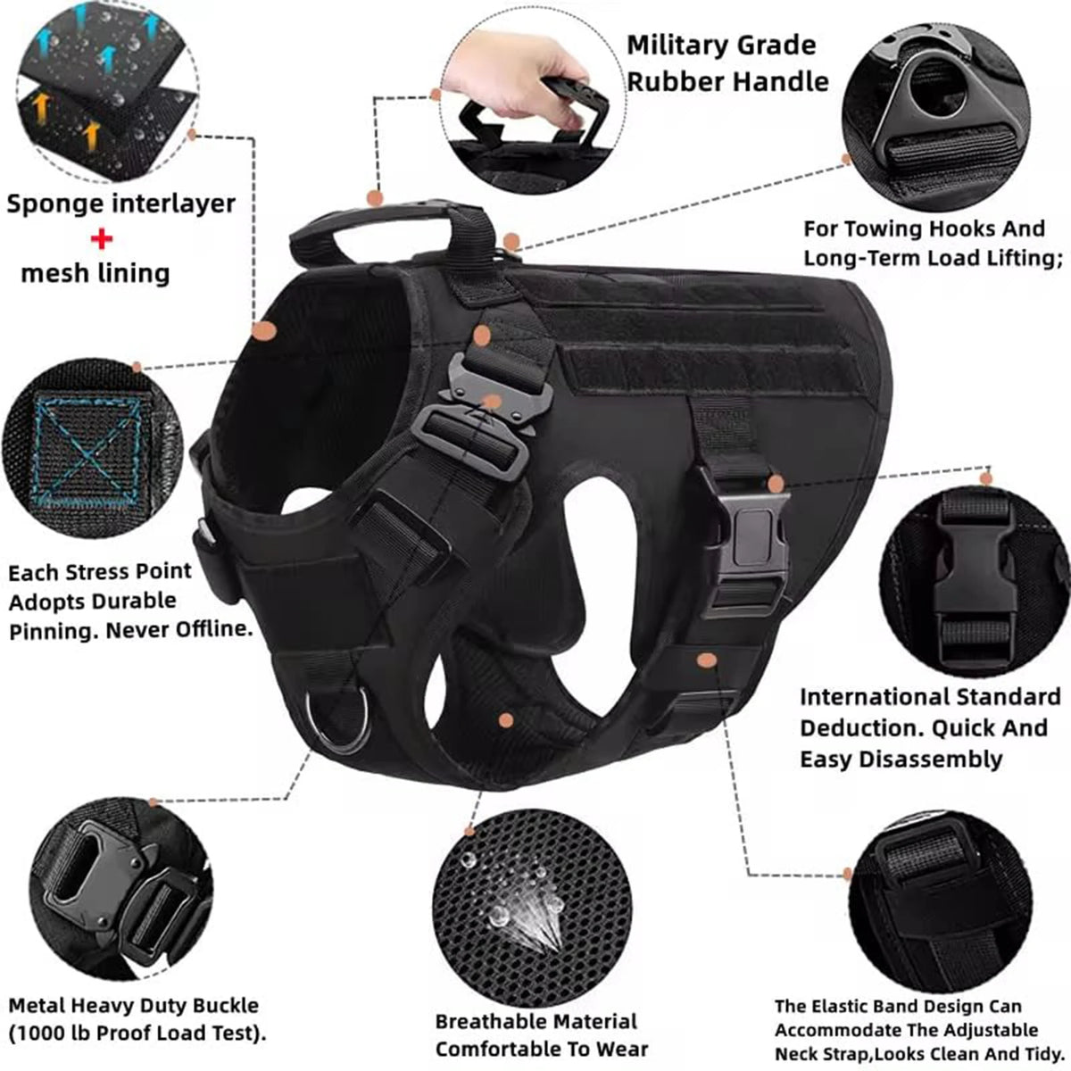 Petravel Tactical Dog Harness With Molle Pouches And Quick Release