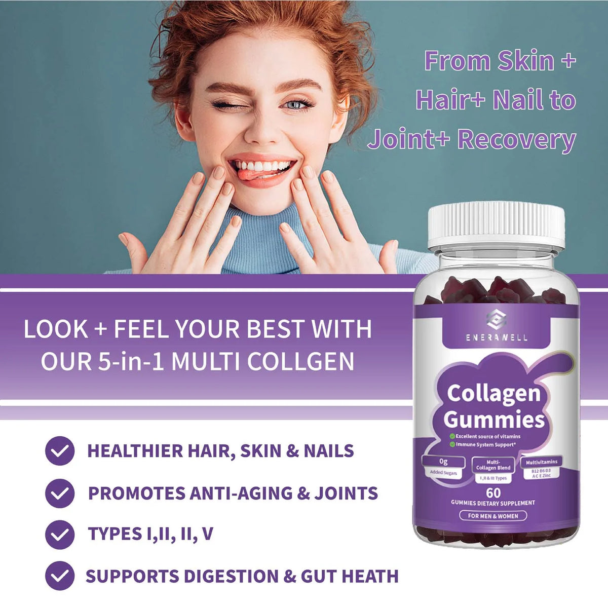 Collagen Gummies With Biotin Vitamin C For Skin Hair Support