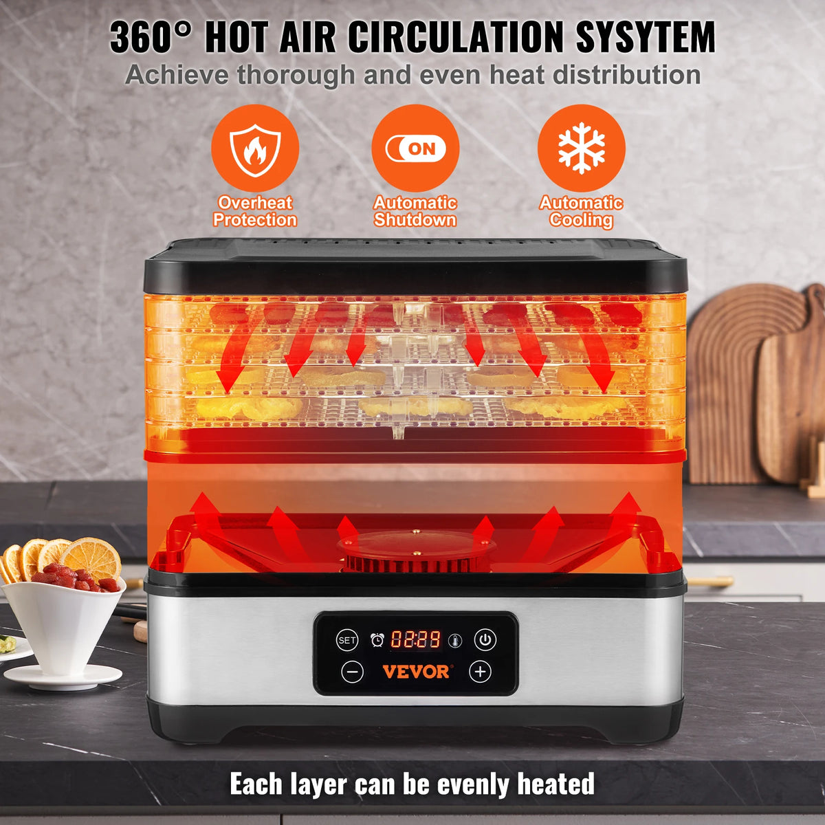 VEVOR Food Dehydrator With Digital Timer And Temperature Control