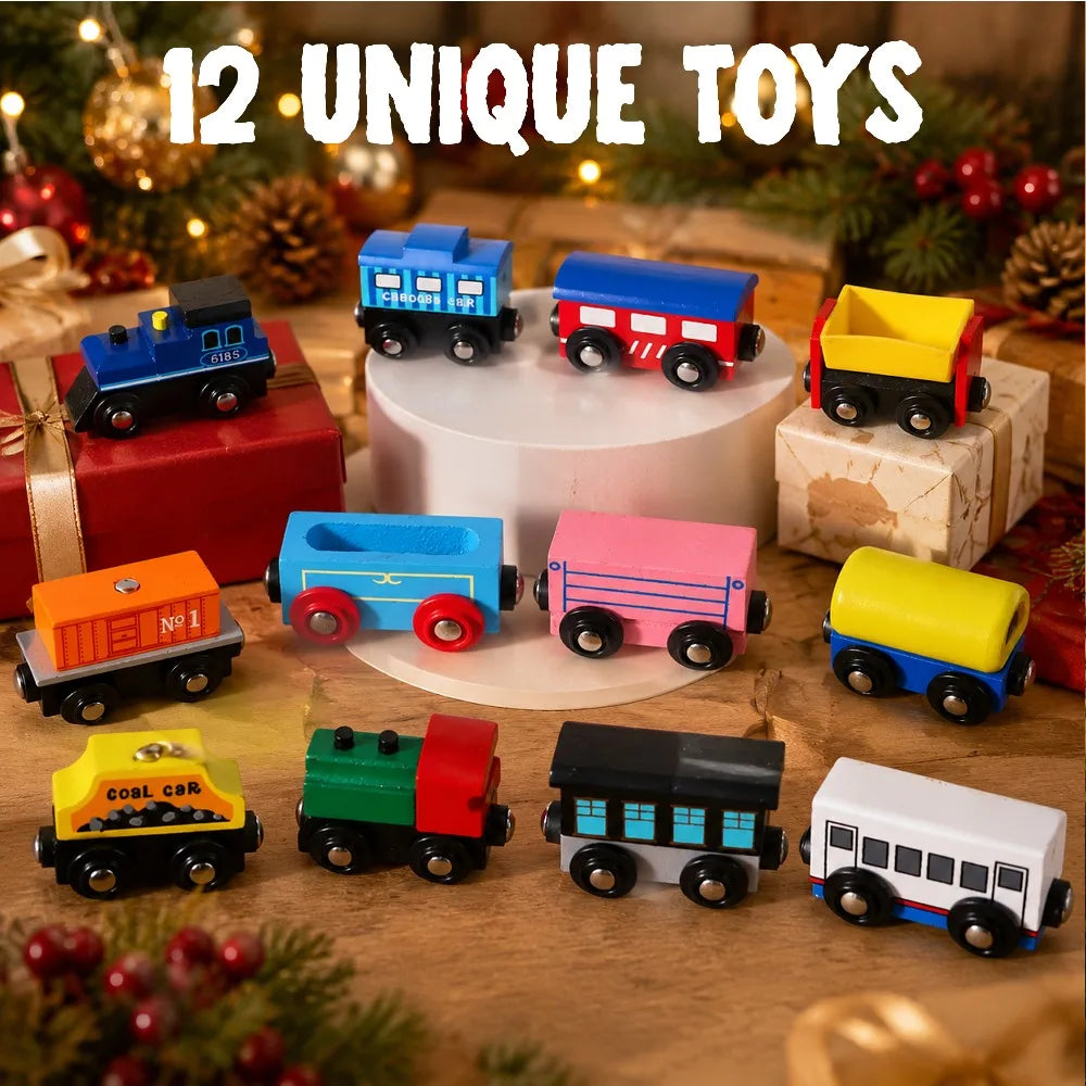 Joyfy Wooden Train Advent Calendar With Magnetic Cars Christmas Gift
