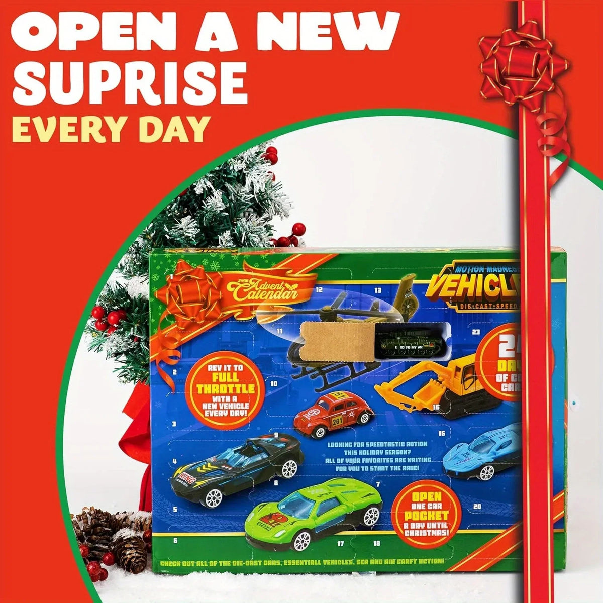 Joyfy Christmas Vehicle Advent Calendar With 24 Die Cast Cars