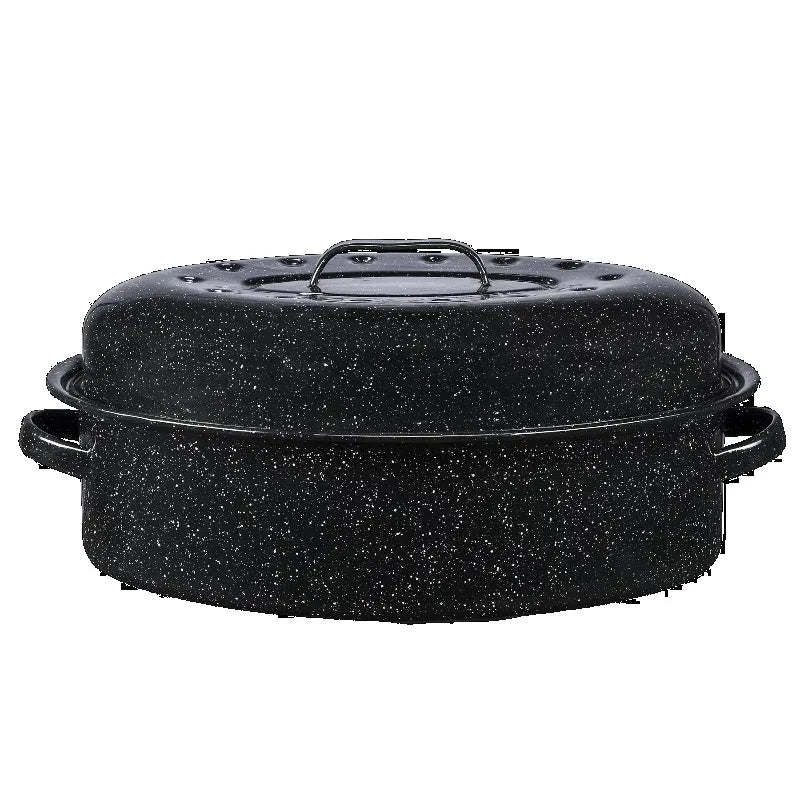 Covered Oval Steel Roasting Pan for Even Cooking and Browning