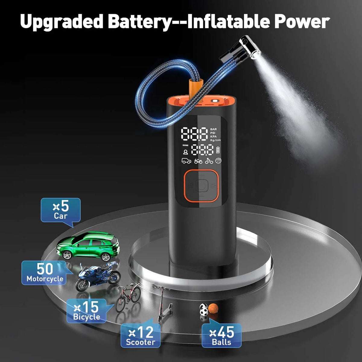 Portable Cordless Tire Inflator With Digital Gauge And Emergency LED Light