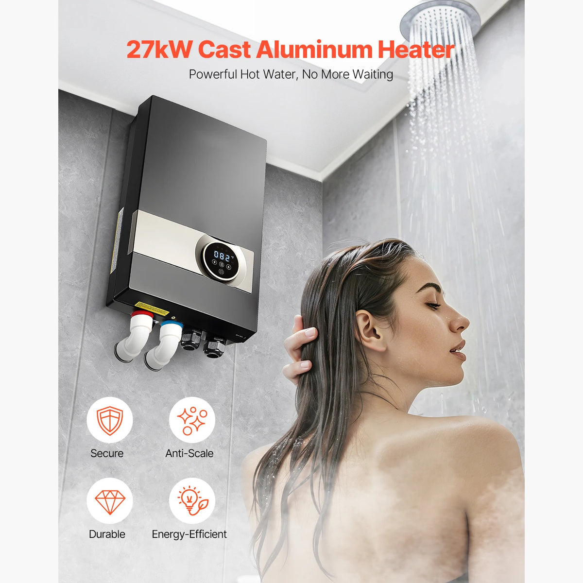 SucceBuy Tankless Electric Water Heater With LCD Touchscreen On Demand