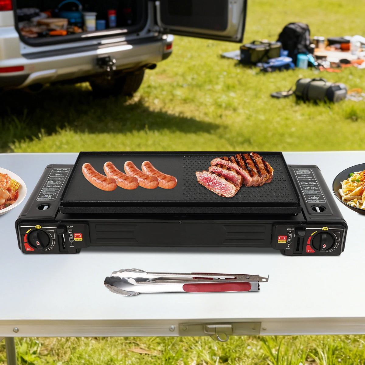 Portable Camping Stove With Dual Burners And Auto Ignition