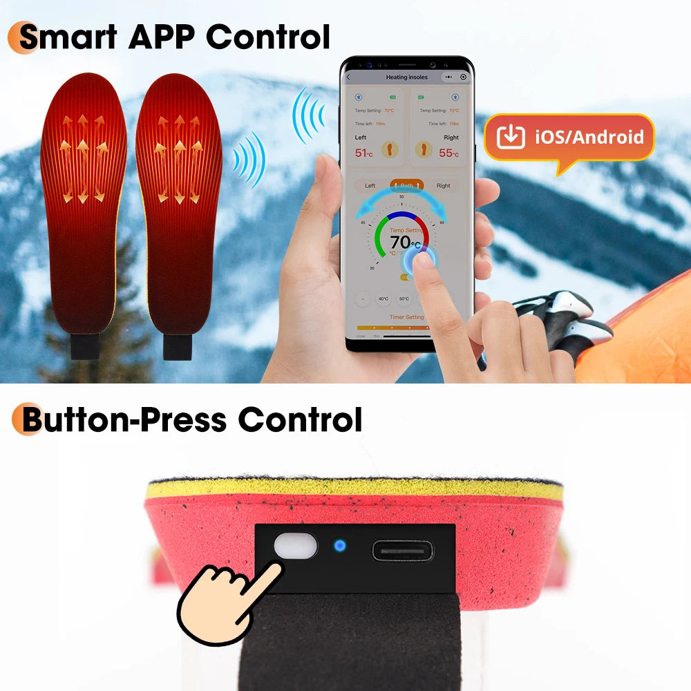 Rechargeable App Controlled Heated Insoles for Outdoor Winter Comfort