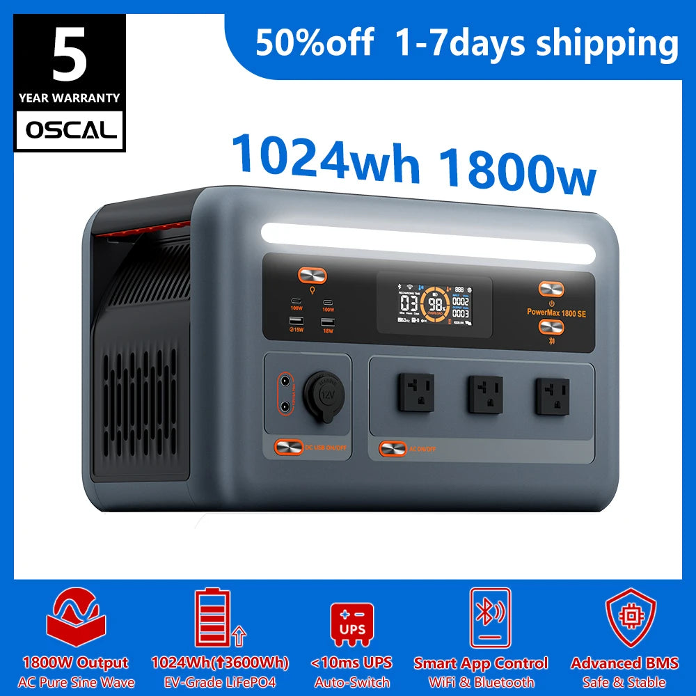OSCAL PowerMax Portable Power Station With LiFePO4 Battery And UPS
