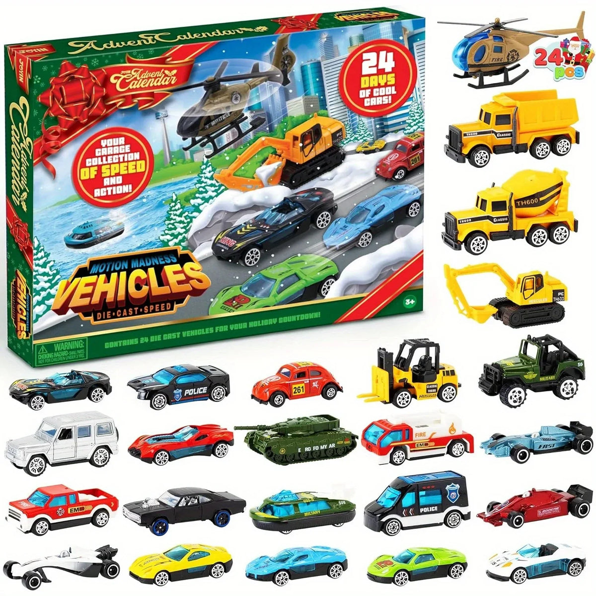 Joyfy Christmas Vehicle Advent Calendar With 24 Die Cast Cars