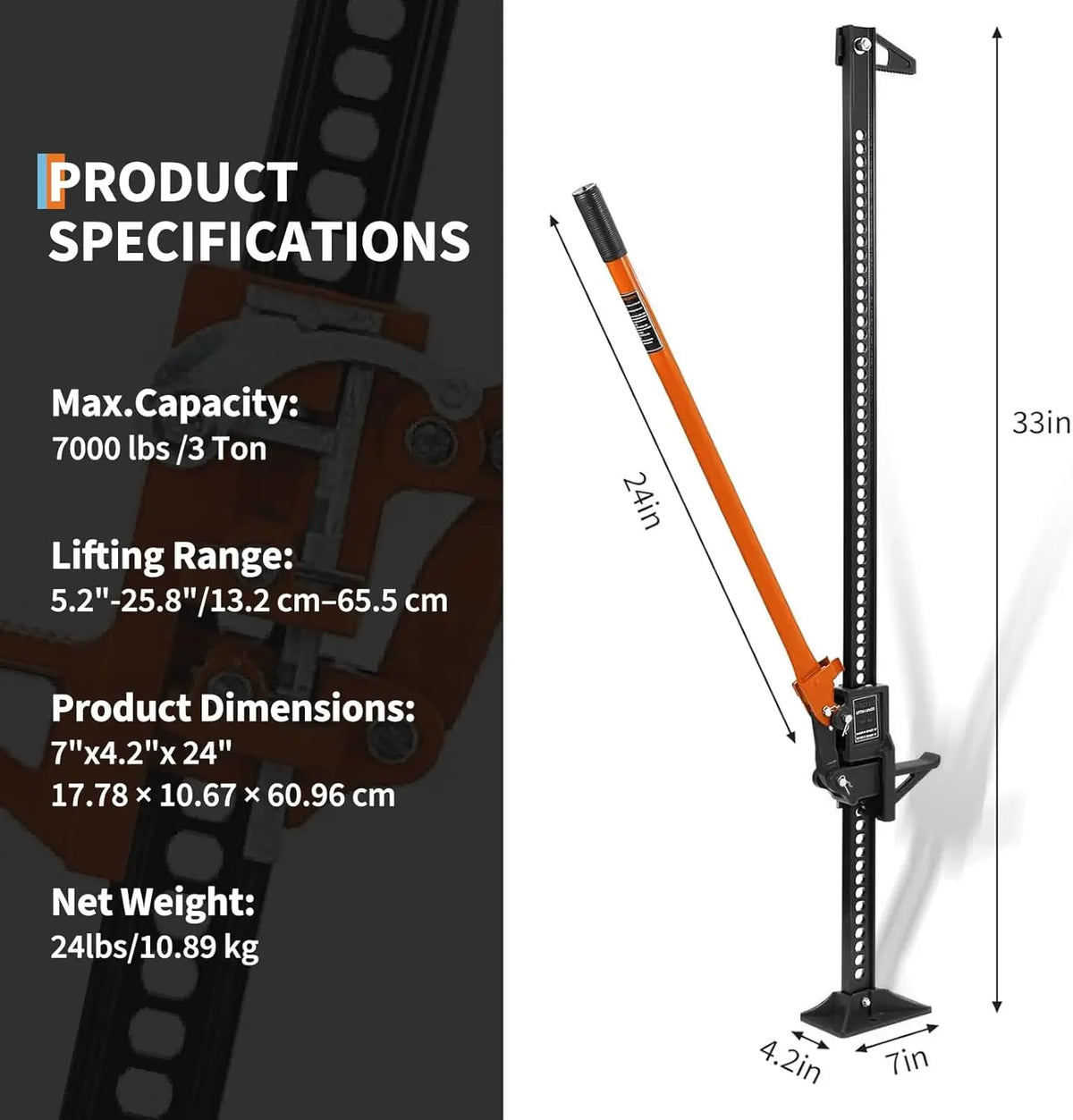 HiMISS Heavy Duty Farm Jack for Truck and SUV Recovery
