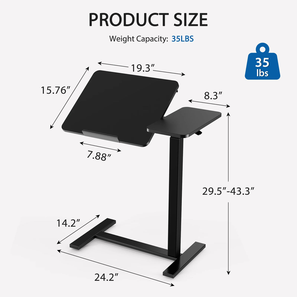 JHK Adjustable Overbed Lap Desk With Wheels And Tilting Top