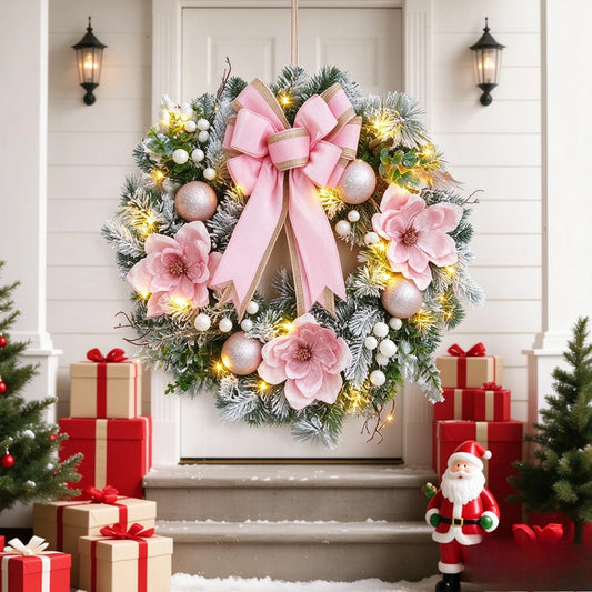 Garvee Pre Lit Christmas Wreath With Ornaments And LED Lights