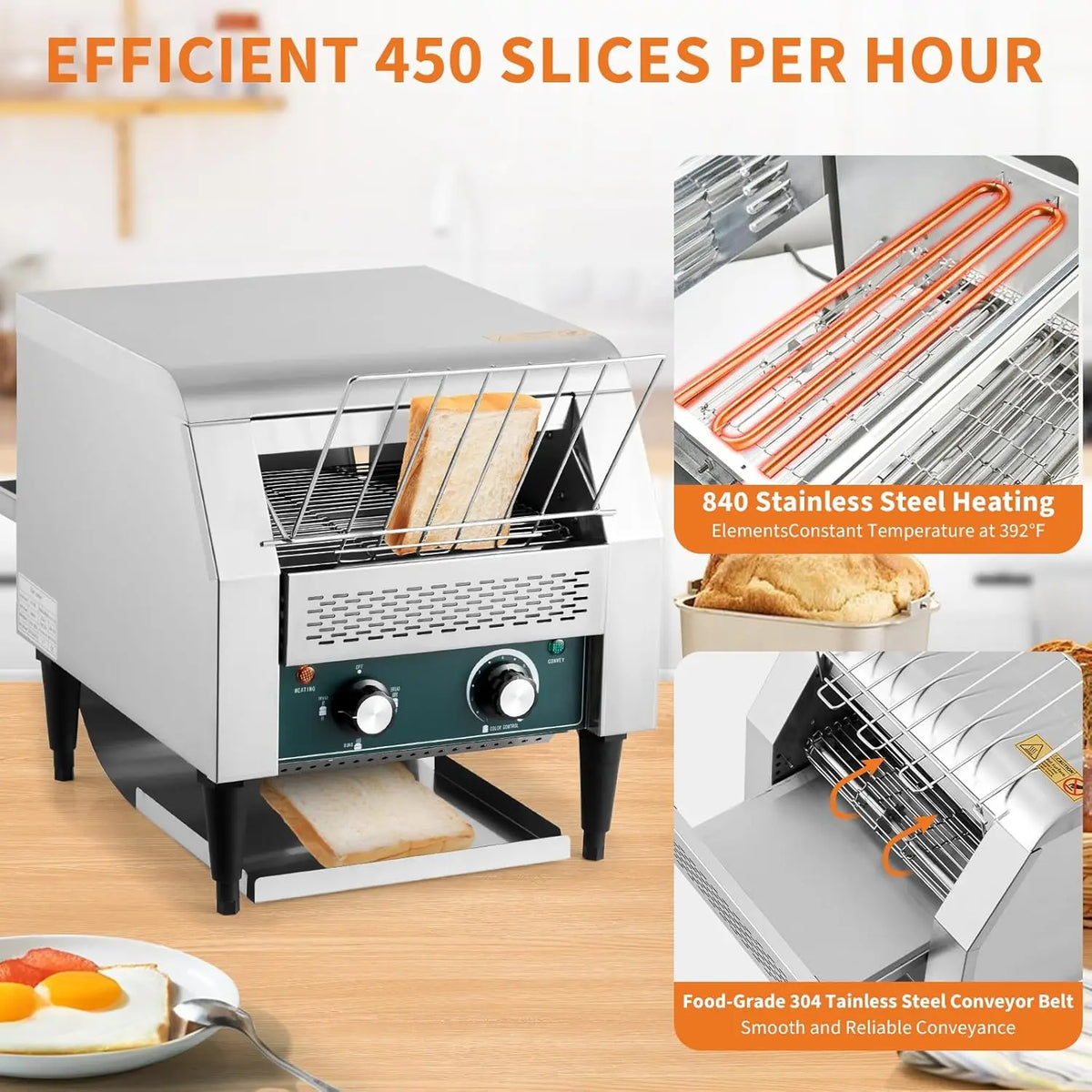 HiMISS Commercial Conveyor Toaster With Adjustable Browning Control