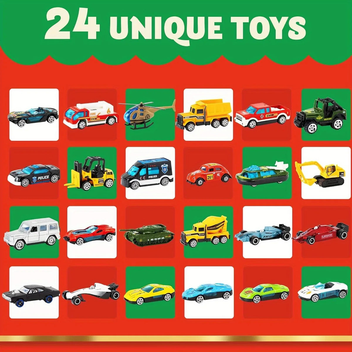 Joyfy Christmas Vehicle Advent Calendar With 24 Die Cast Cars