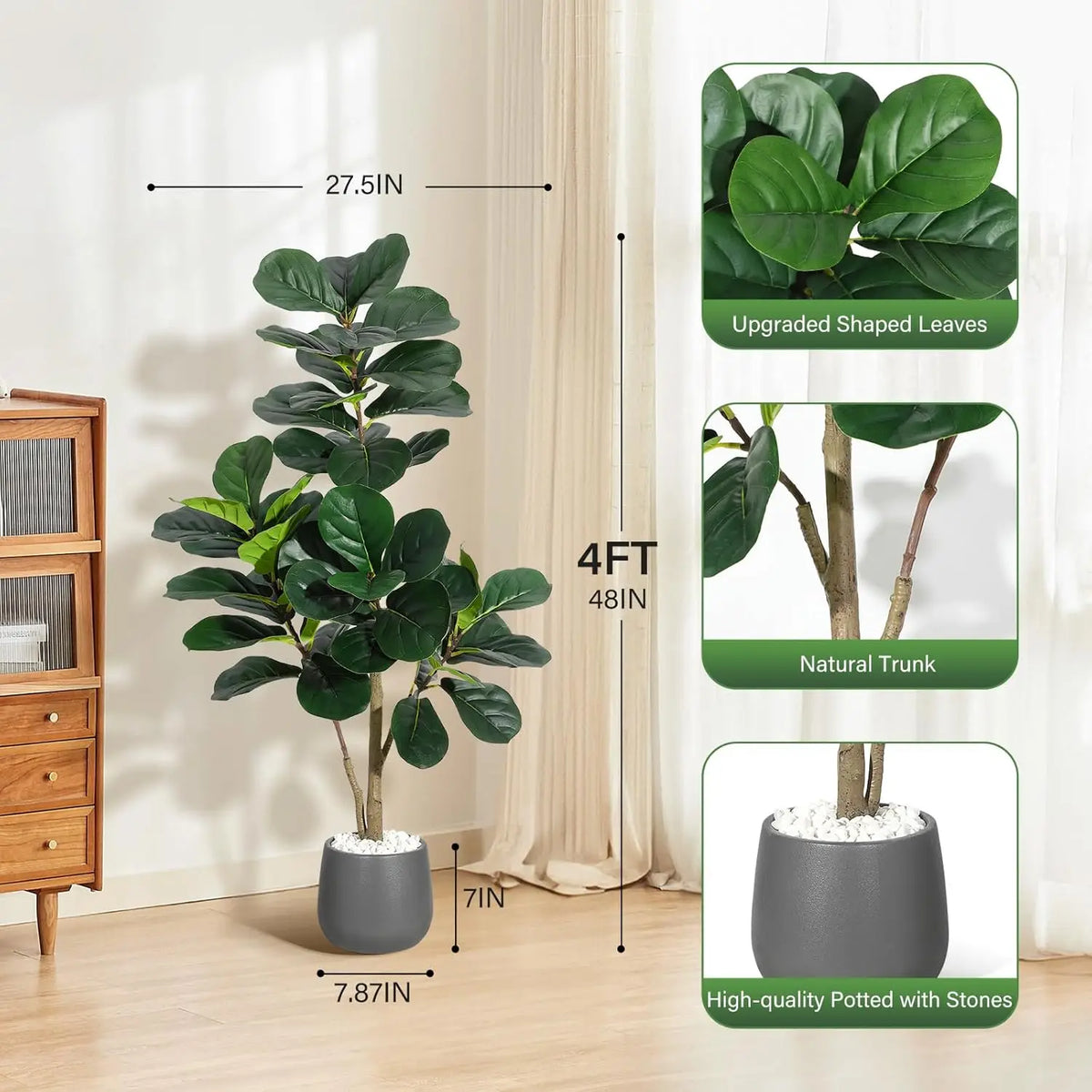HiMISS Artificial Fiddle Leaf Fig Tree With Decorative Planter
