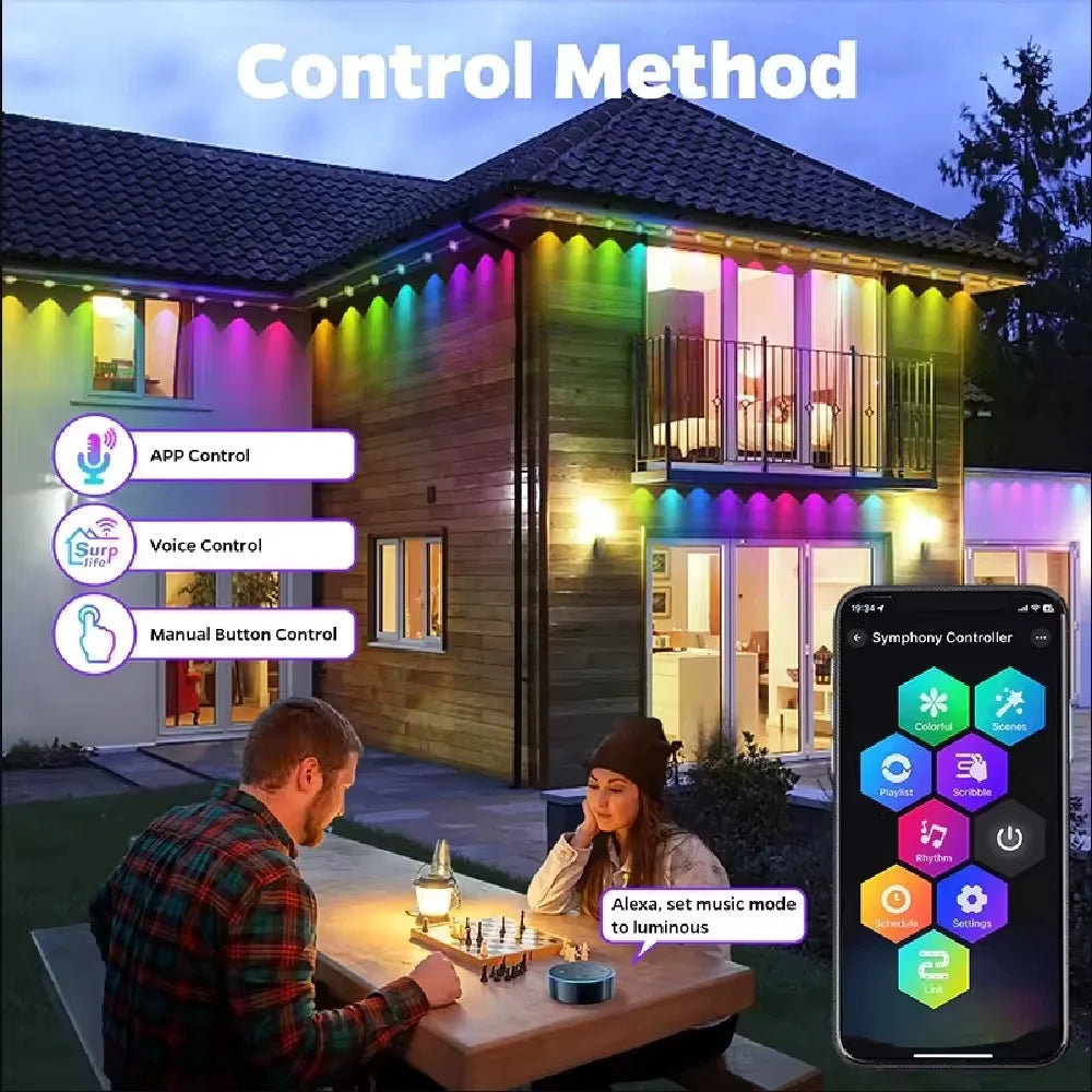 RGBIC Permanent Outdoor LED Eave Lights With App Music Sync
