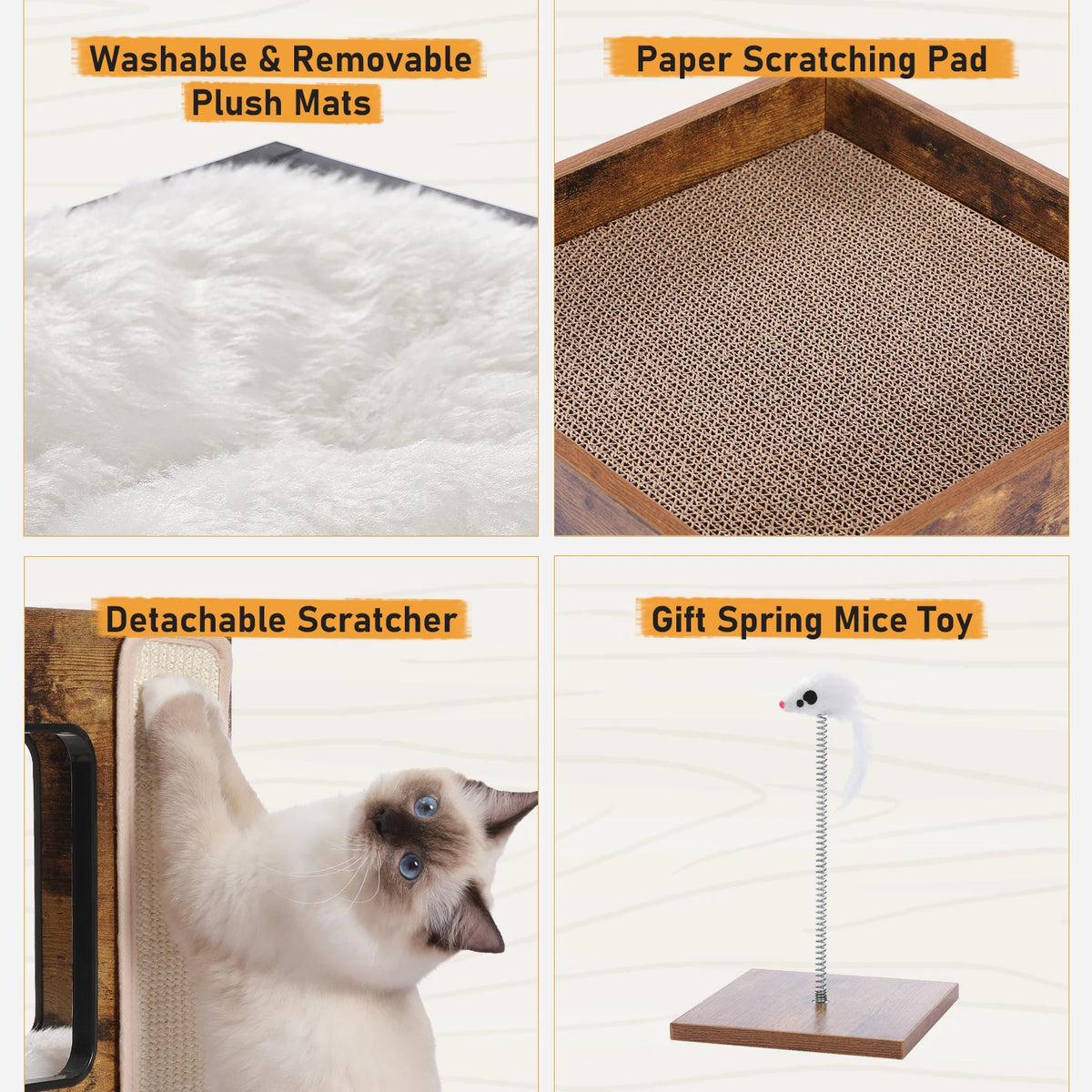 PAWZ Road Wooden Cat Condo With Scratching Pad And Bed
