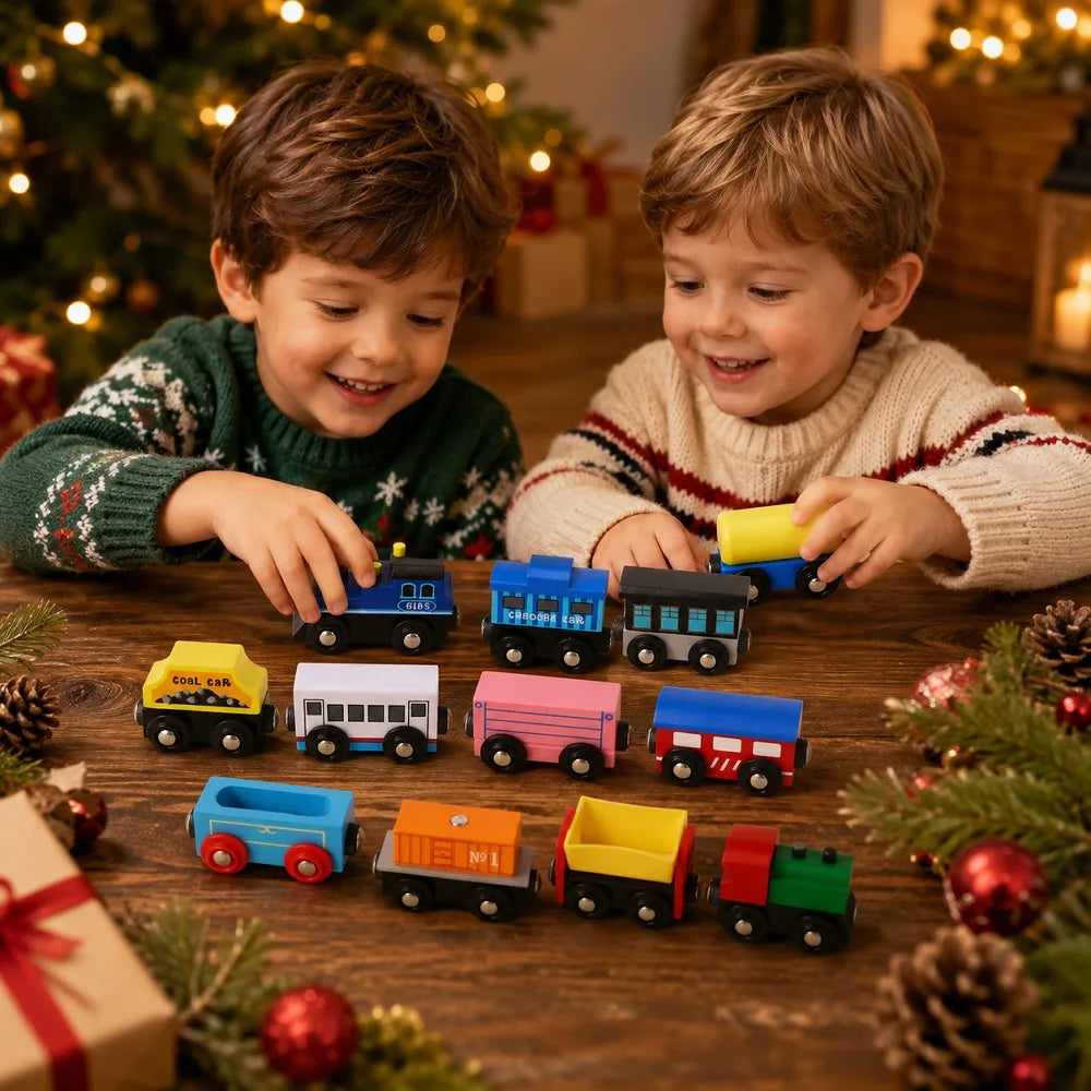 Joyfy Wooden Train Advent Calendar With Magnetic Cars Christmas Gift