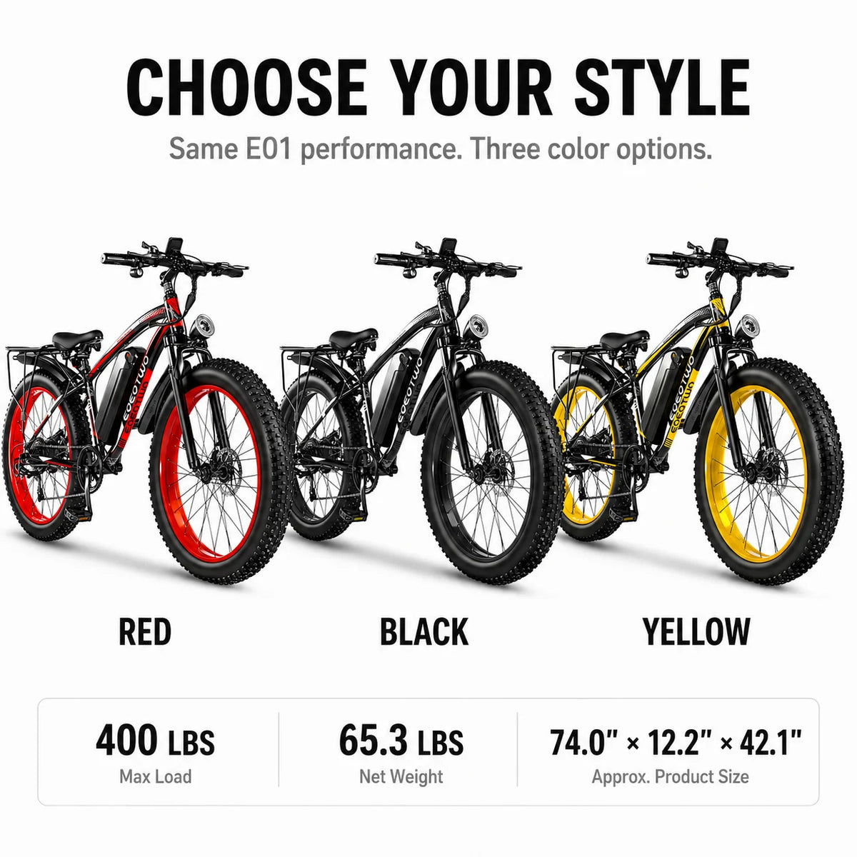 EOEOTWO Fat Tire Electric Bike With Long Range Battery