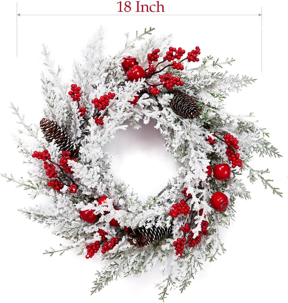 Snow Flocked Christmas Wreath With Red Berries And Pinecones