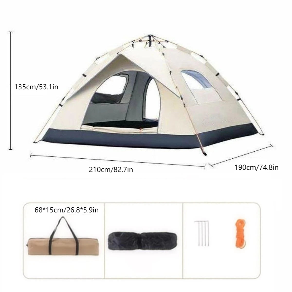 Pakicetus Automatic Outdoor Camping Tent With Sunshade And Two Doors