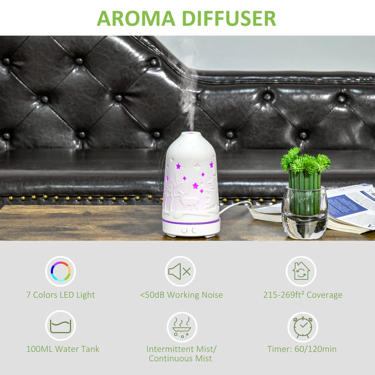 HOMCOM Ultrasonic Aromatherapy Diffuser With LED Lights